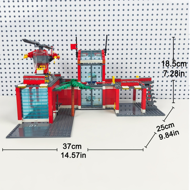 City Fire Station Building Blocks Set with Helicopter & Fire Truck, Educational Construction Toys