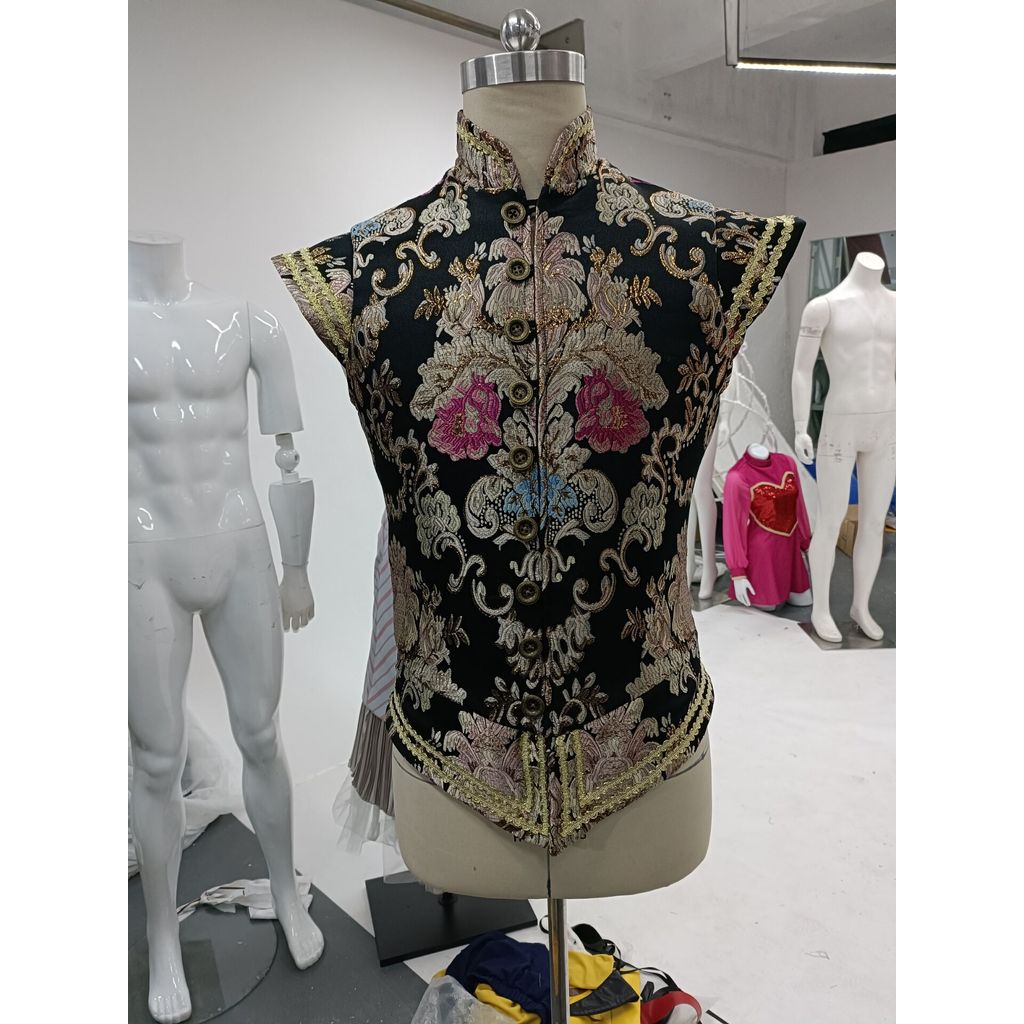 New  Adult Men Renaissance Tudor Elizabeth Vest Costume Pirate Colonial Red And Gold Brocade