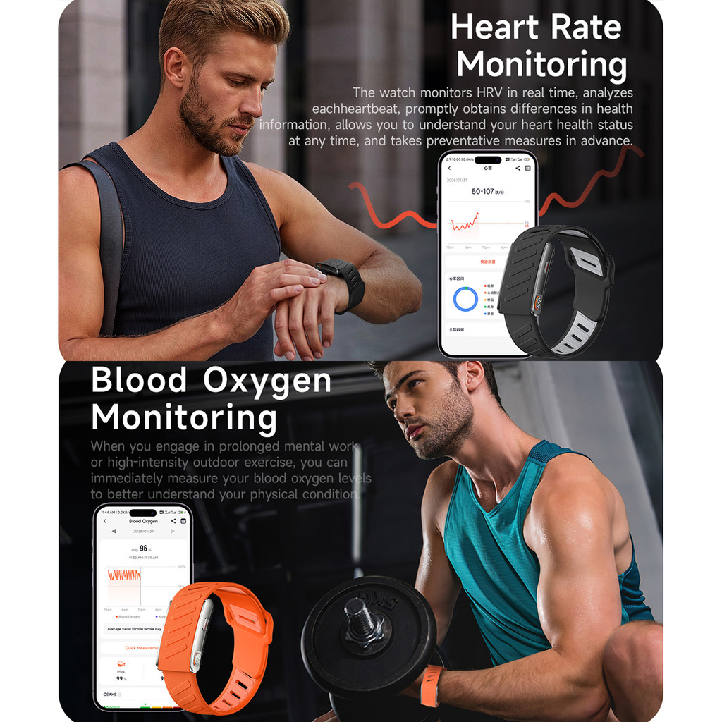 VWAR 5.0 MG Sport Fitness Tracker Ultra-Light Blood Oxygen Pressure Uric Acid Blood Lipid ECG Smart