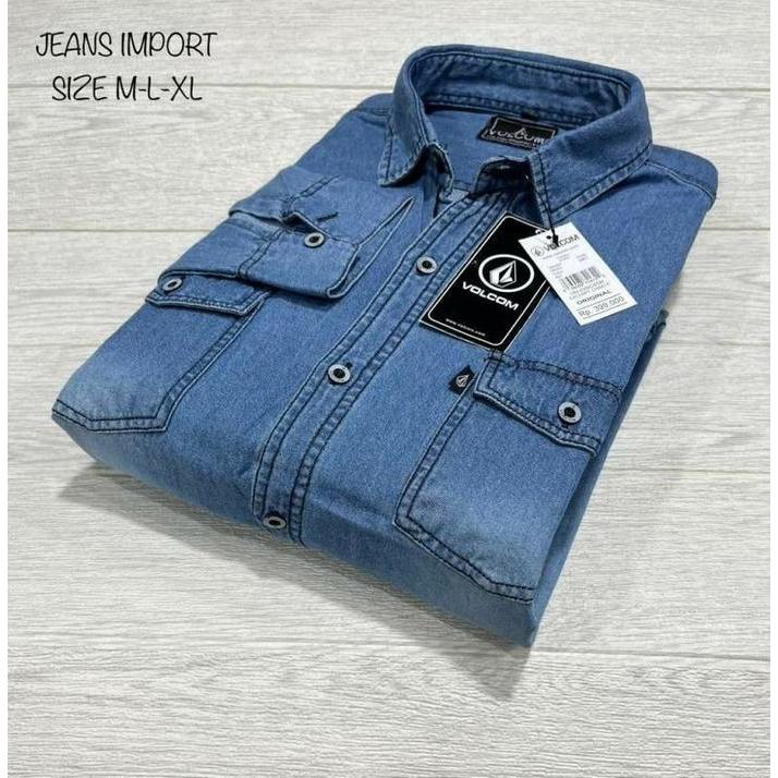 pria jeans lengan Kemeja Pria Lengan Panjang Bahan Jeans Lembut Ukuran M L XL lengan panjang /size M