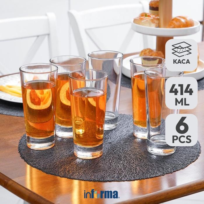 Informa Libbey Elan Gelas Kaca 414 ml Set 6 pcs Transparan Cup Minum Drinking Glass Drinkware Rumah