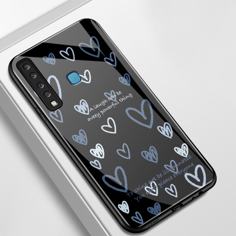 Casing Hp Untuk Samsung A9 2018 A8+ 2018 A8 2018 Case Coret-coret hati biru Hardcase Kaca Anti Mains