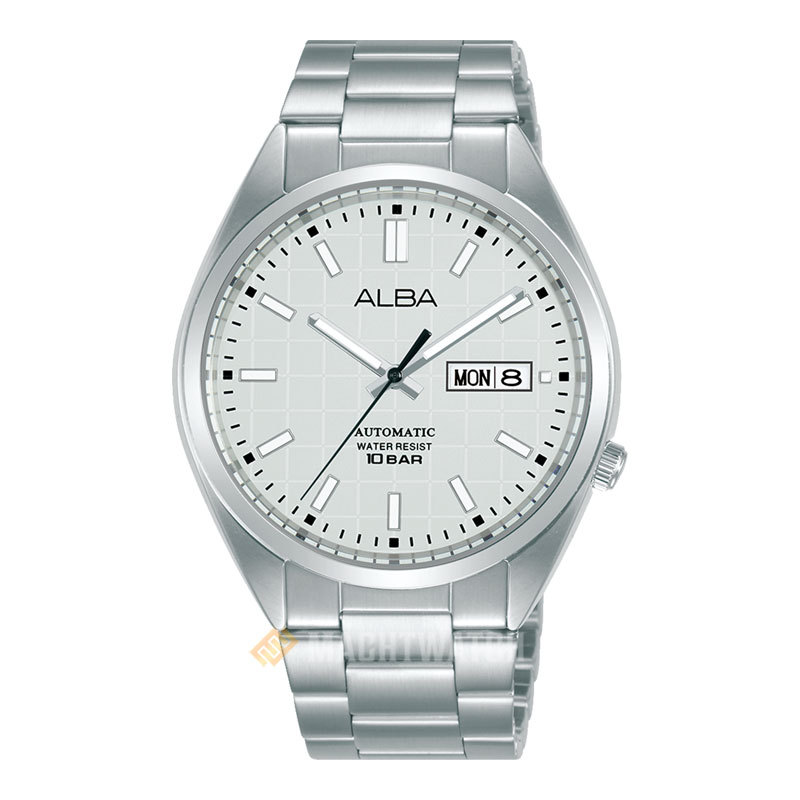 Jam Tangan Pria Alba Mechanical AL4329X1 Automatic Men Silver Patterned Dial Stainless Steel Strap
