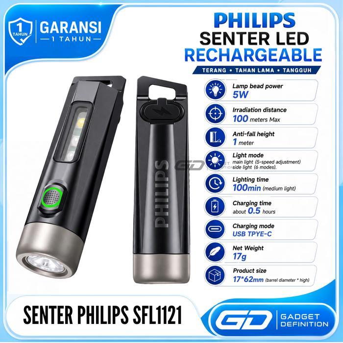 Senter Terang Philips Sfl1121 Senter Mini Portabel Led Senter Lampu Super Terang Lampu Senter Mini