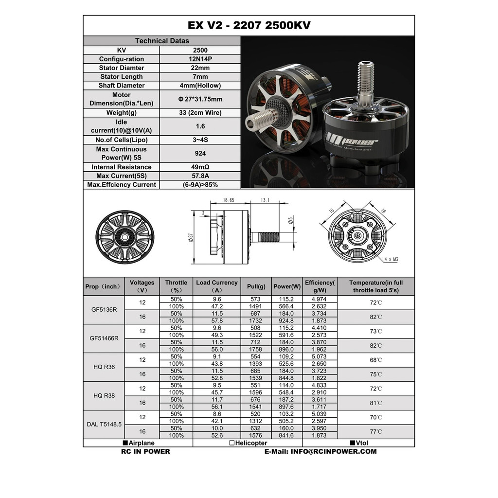RCINPOWER EX2207 2207 1980KV 2500KV 46S Lipo Brushless Motor for 5Inch RC FPV Drone