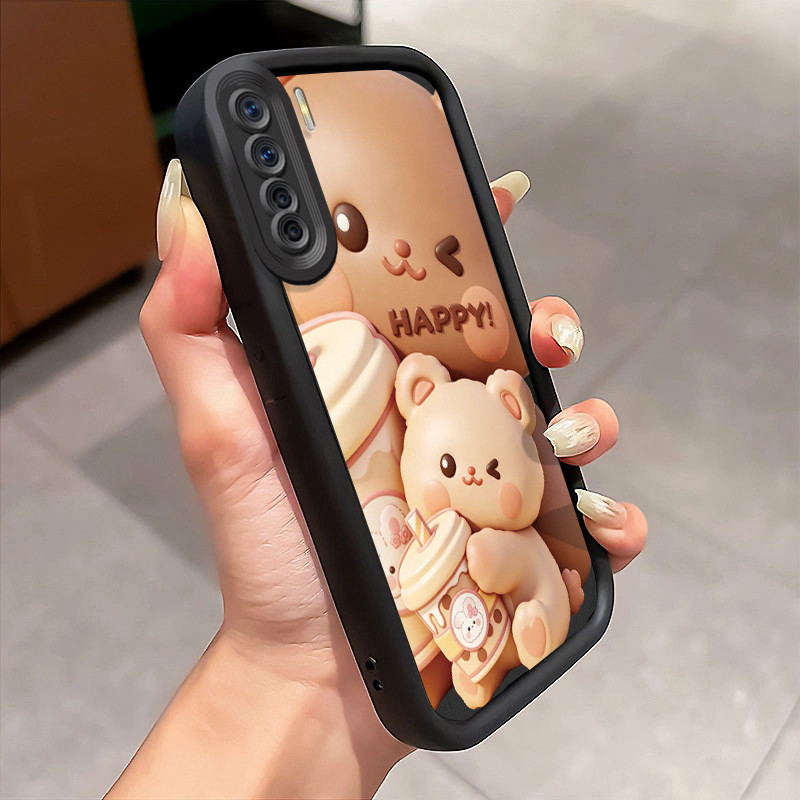 Casing Hp Untuk OPPO A91 OPPO F15 OPPO Reno 3 Case Beruang Gemoy Minum Boba Kasing Terjangkau Cesing