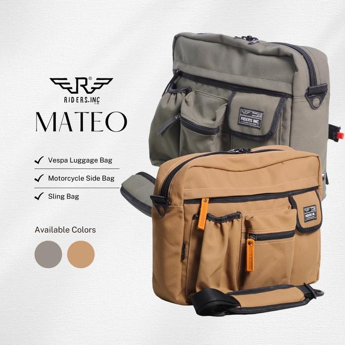 Top RIMC Tas Selempang Mateo Tas Bagasi Vespa Side Bag Motor Canvas Hitam Coklat Hijau