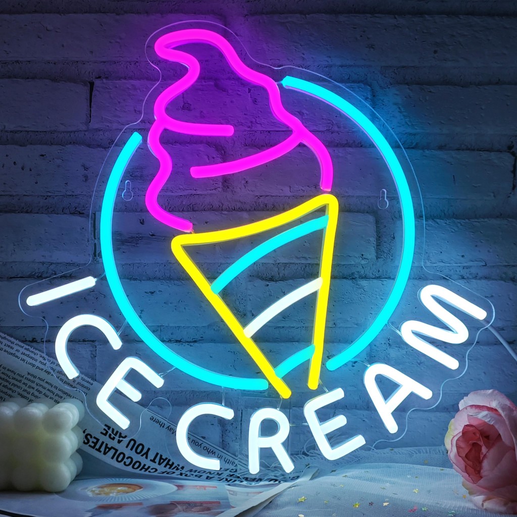 Neon Sign Ice Cream for Wall Decor Led Neon Sign for Ice Cream Shop Birthday Christmas Party Bedroom
