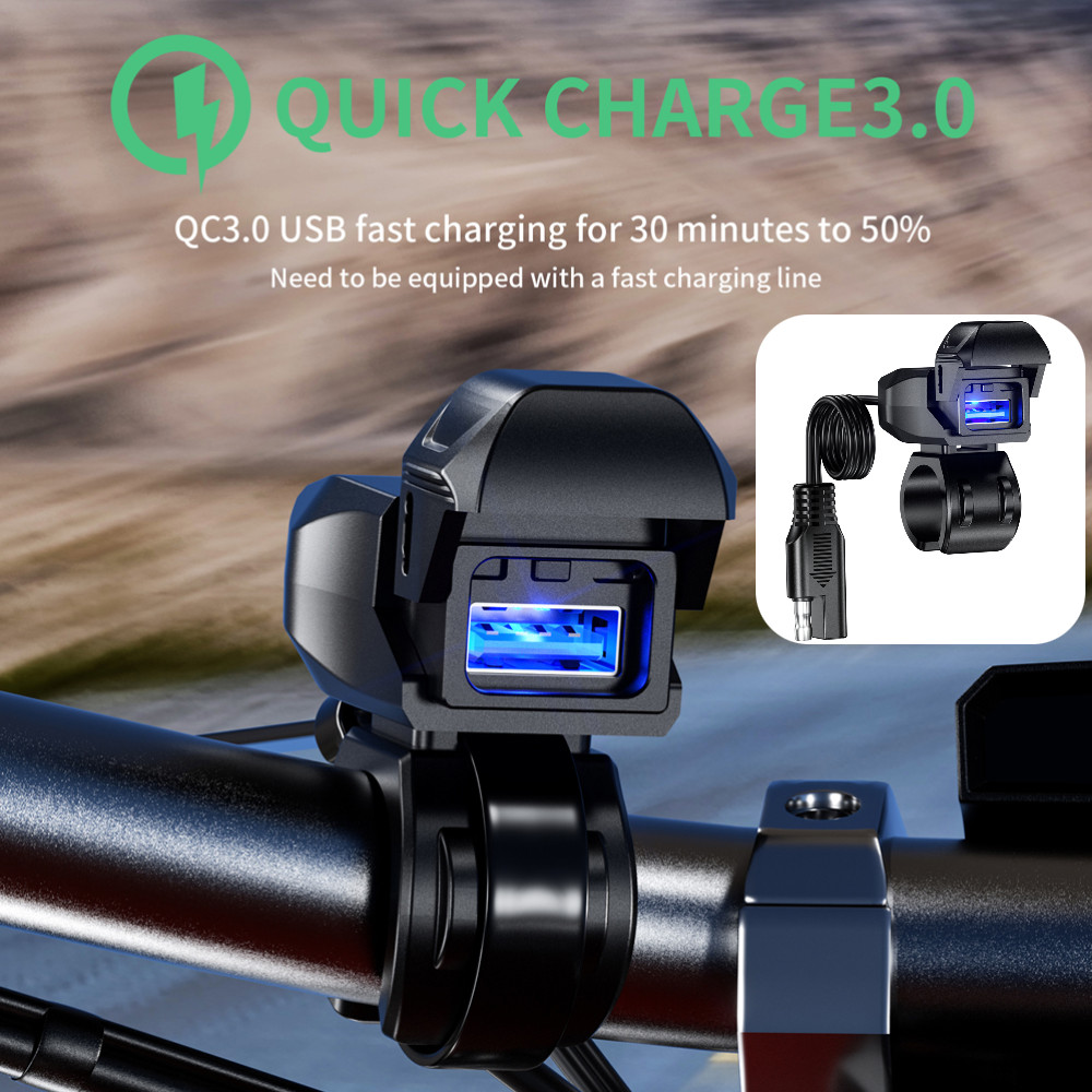 QC3.0 Motorcycle USB/USB-C Charger 9V-24V Universal IP66 Waterproof Adapter Quick Charger Socket Mot