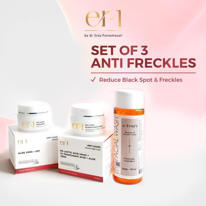 er-1 Anti Freckles Set 3 Pcs - Paket Skincare Kulit Flek Melasma - Sunscreen Night Cream Facial
