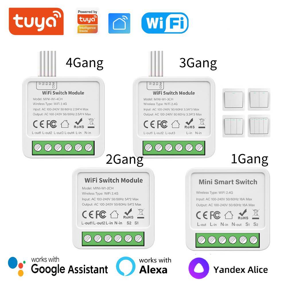 Tuya Mini Wifi Switch Relay 1/2/3/4 Channel 2-way Control Light