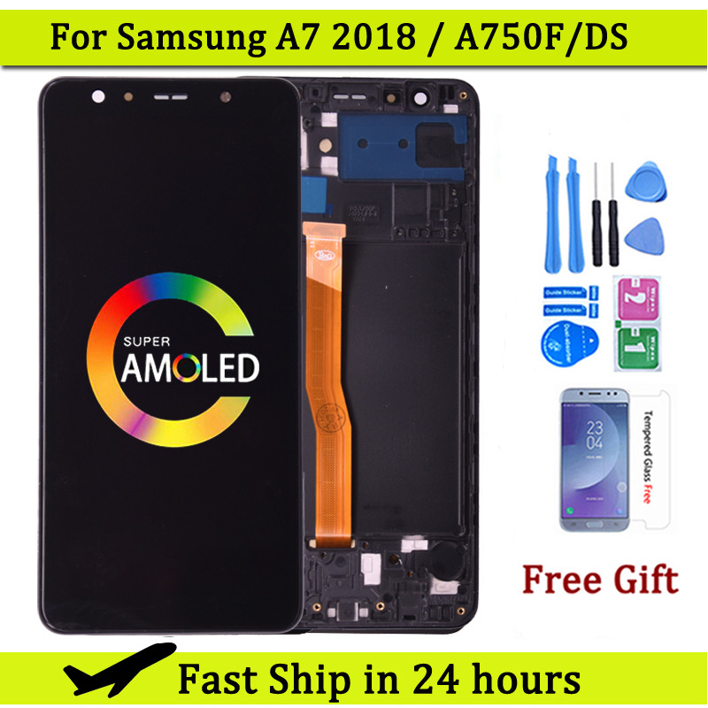 Super Amoled For Samsung A7 2018 A750 SM-A750F LCD Display with Touch Screen Digitizer Assembly For 