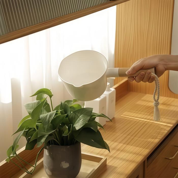 farme- Home Gayung Air Putih Gagang Kayu/Home Gayung Mandi Aesthetic/Gayung Putih