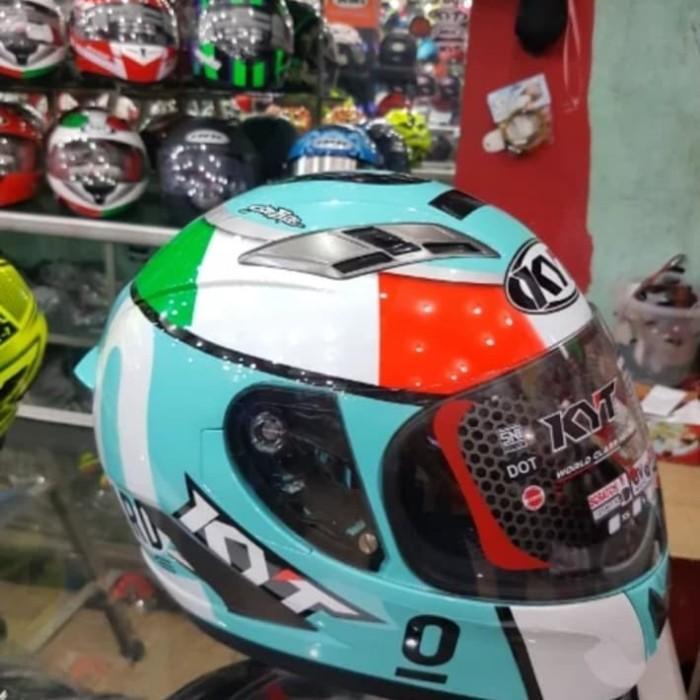 JCQLN HELM KYT VENDETTA 2 MOTIF LOELLI AQUA BLUE LEOPARD FULL VISOR