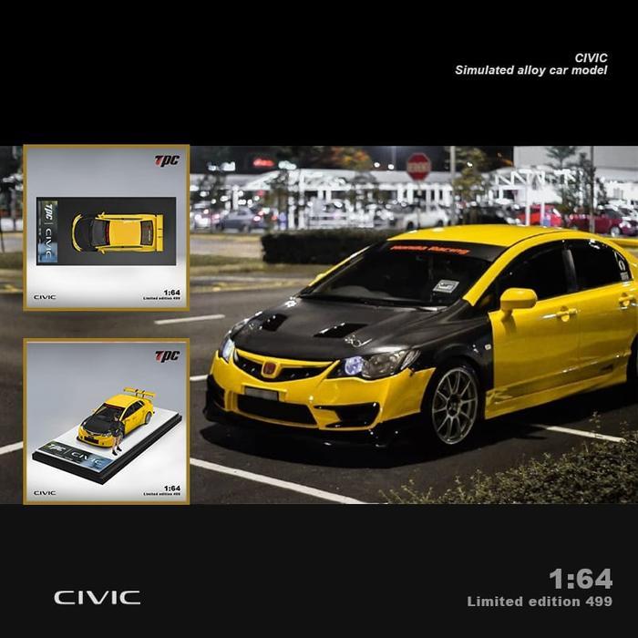 Ready TPC 1/64 - Honda Civic FD2 Yellow Carbon Hood - Diecast Mobil Mainan Miniatur
