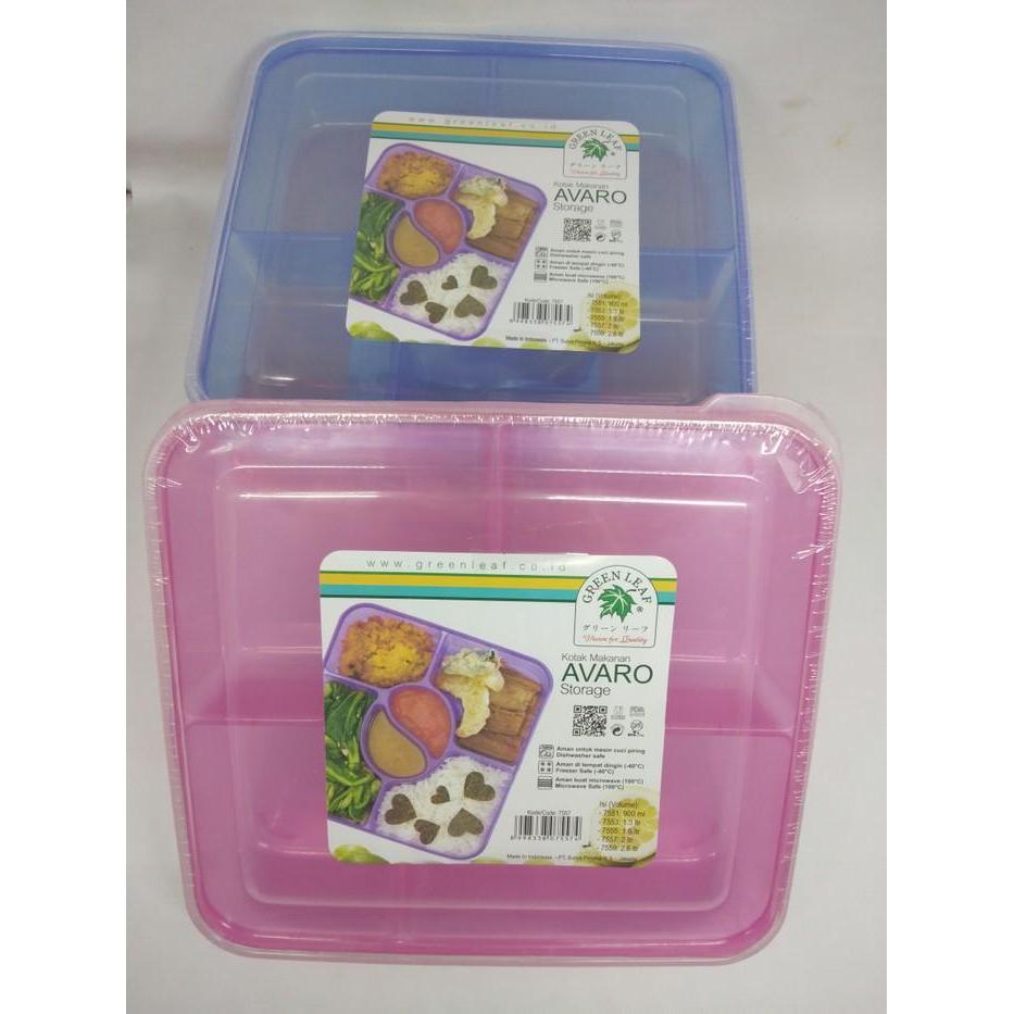Ada Stok Kotak Makan/ Ompreng / Lunch Box sekat 6- Avaro 7557 (Green Leaf