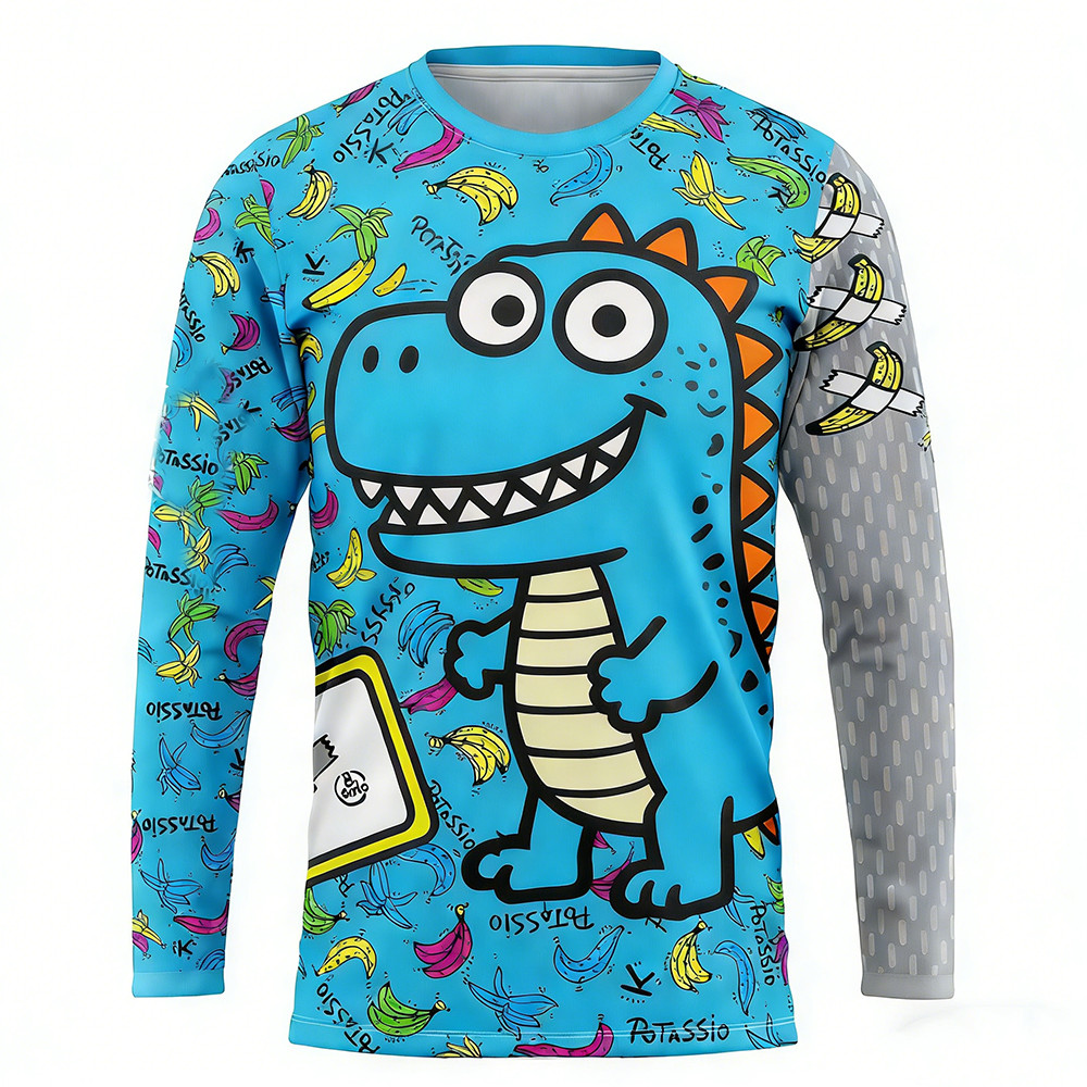 Pakaian bersepeda pria, motif dinosaurus, kaos sepeda gunung, pakaian bersepeda MTB, pakaian berkuda