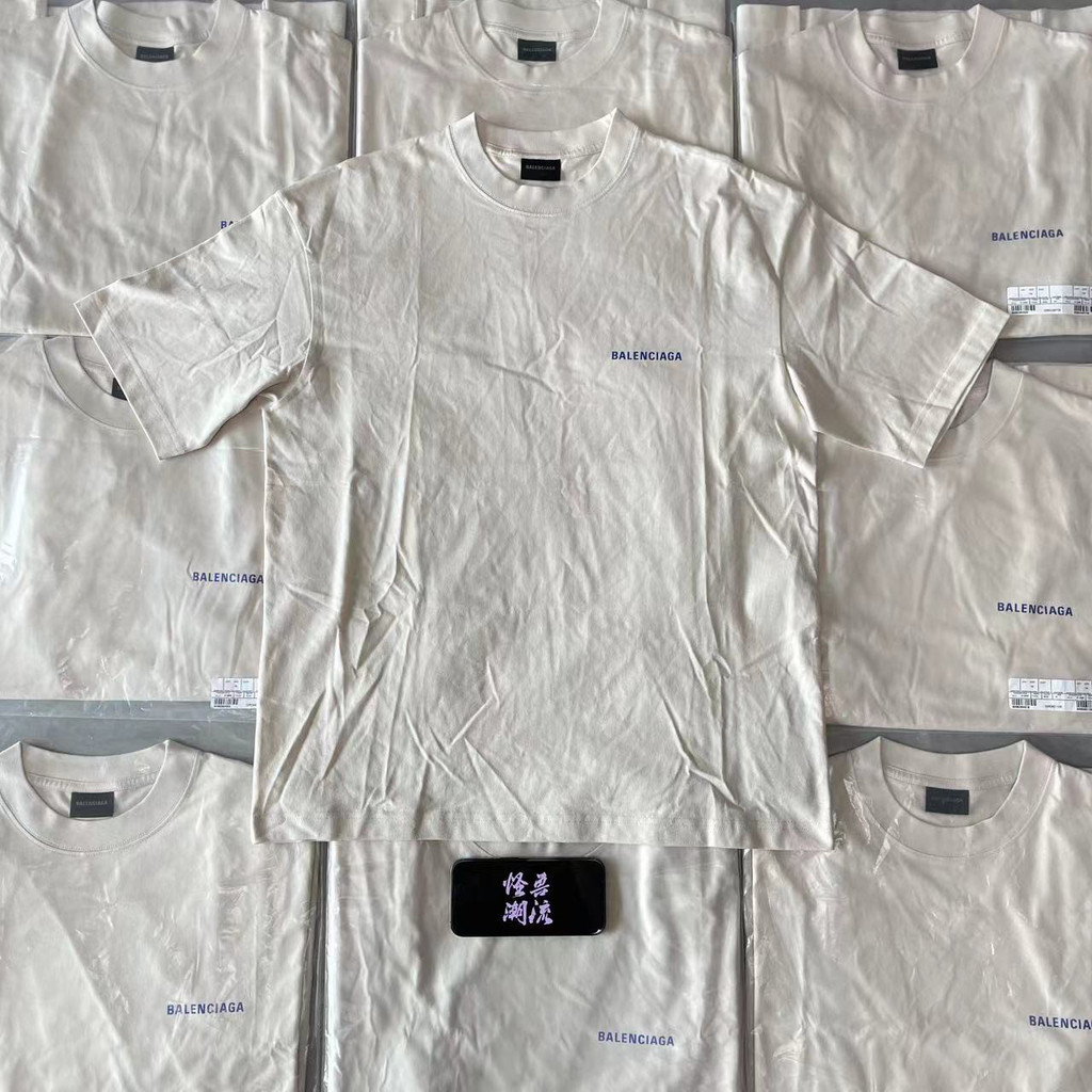 [ANAK] BAL /Balenciaga 24SS kaos lengan pendek logo cetak huruf biru di bagian depan