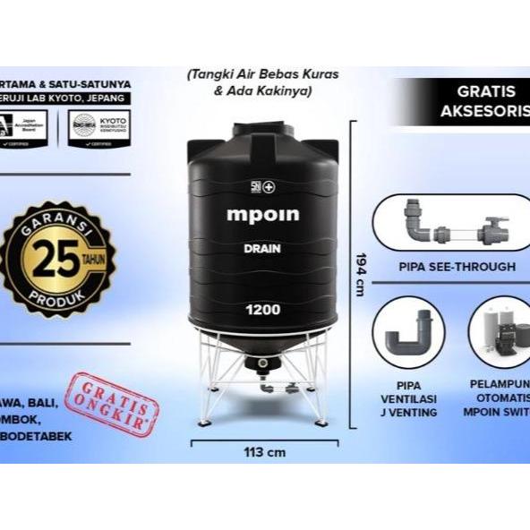 tandon air mpoin lampung / tower air Mpoin / toren air mpoin - Hitam, 1200L wave std