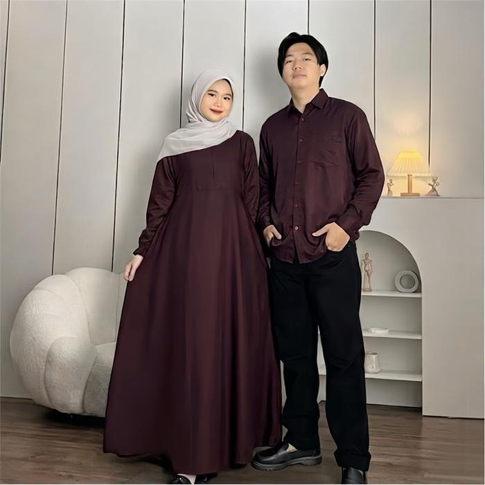 AZZAHRA Couple Pasangan Gamis Simpel Elegan Dress kondangan Dress Lebaran Keluarga