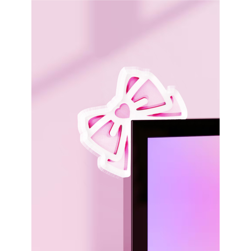 Bow Monitor Decor Pink Acrylic Bowknot PC Accessories Cute Desktop Decoration for Gaming