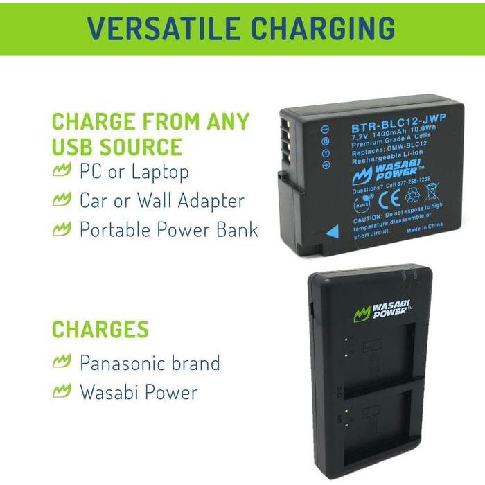 Ammorra.Id- Wasabi Power Battery & Charger For Panasonic Dmw-Blc12 Dmw-Blc12E Dmw Blc12E Blc12 Lumix