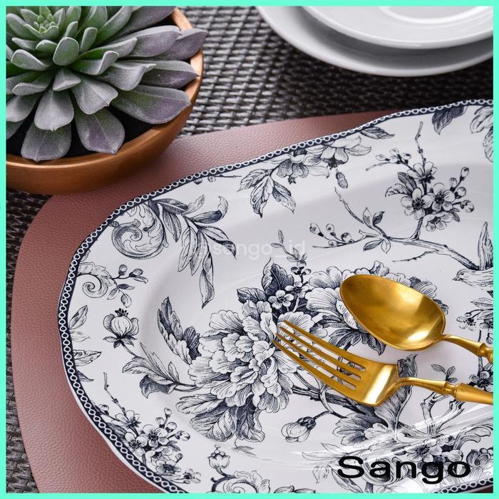 Sango Set Piring Makan Oval Adelaide Blue Keramik (Isi 1) Hampers