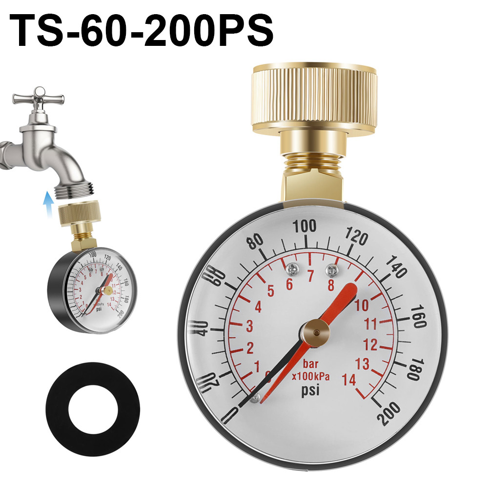 Pressure Gauge Water Pressure Test Gauge TS-60-200 PSI Water Pump Pressure Gauge for Hose Faucet