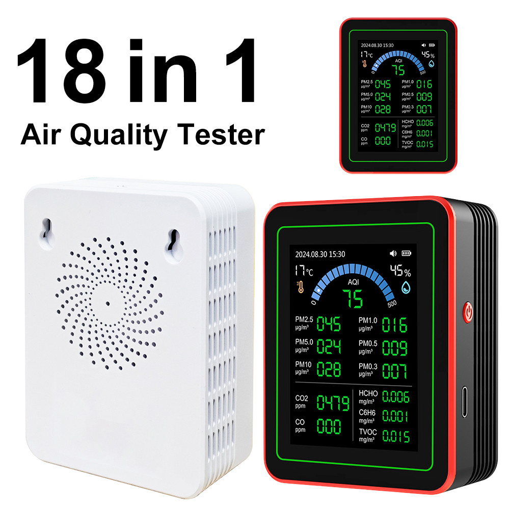 18 In 1 Indoor RealTime Air Detetor Sensors Detet O2 PM2.5PM10 HHO TVO Portable Air Quality Tester