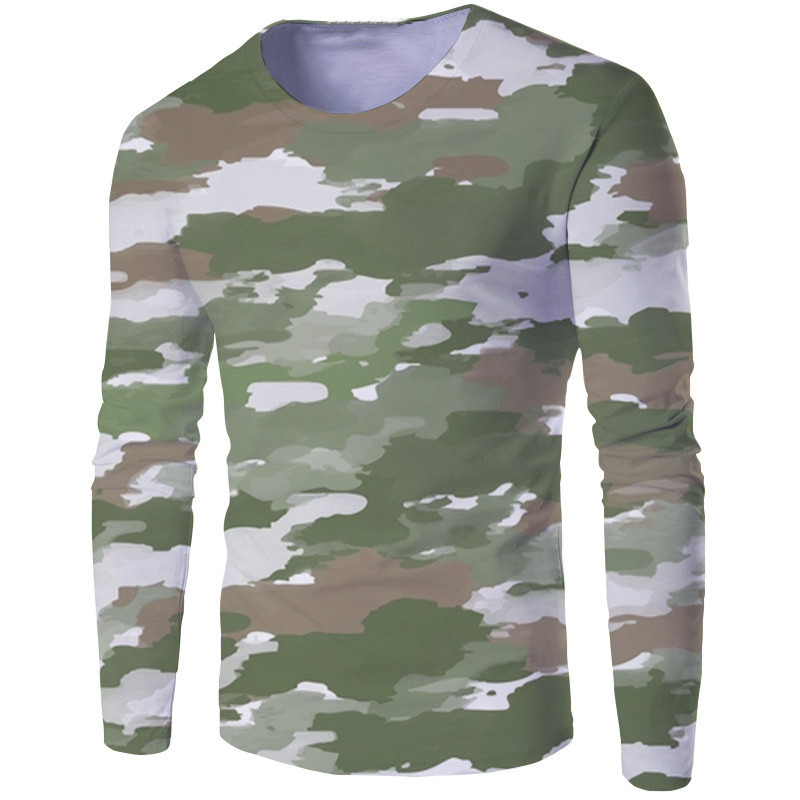 Kaus Pria Bermotif Kamuflase Pria Atasan Kipas Militer Tren Kasual Kaus Leher Bulat Lengan Panjang B