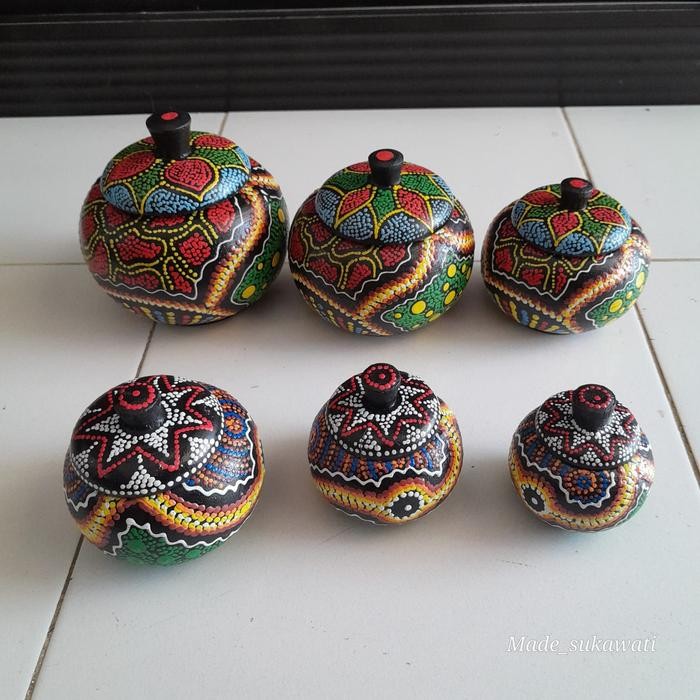 *#*#*#] 1 Set Wadah tempat permen Lukis motif buah kayu Bali isi 3pcs