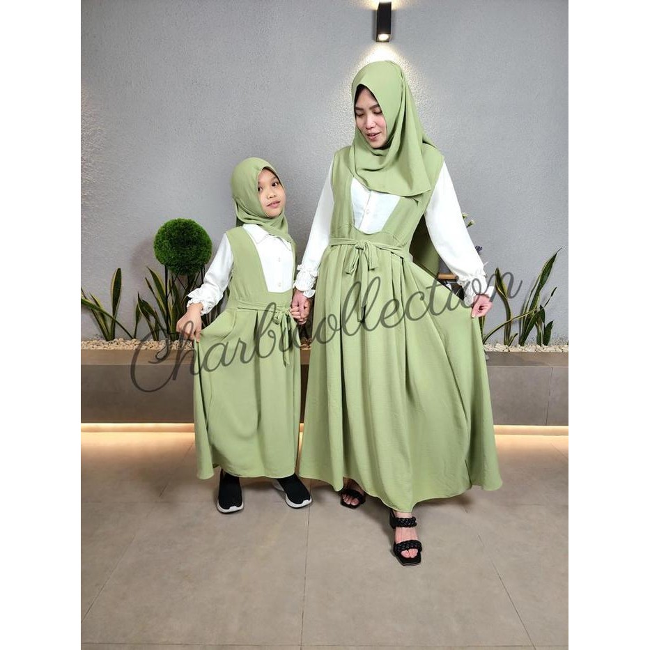 hm4x One Set Saba Overall Dress Couple Anak Dan Dewasa Atasan Baju Muslim Gamis