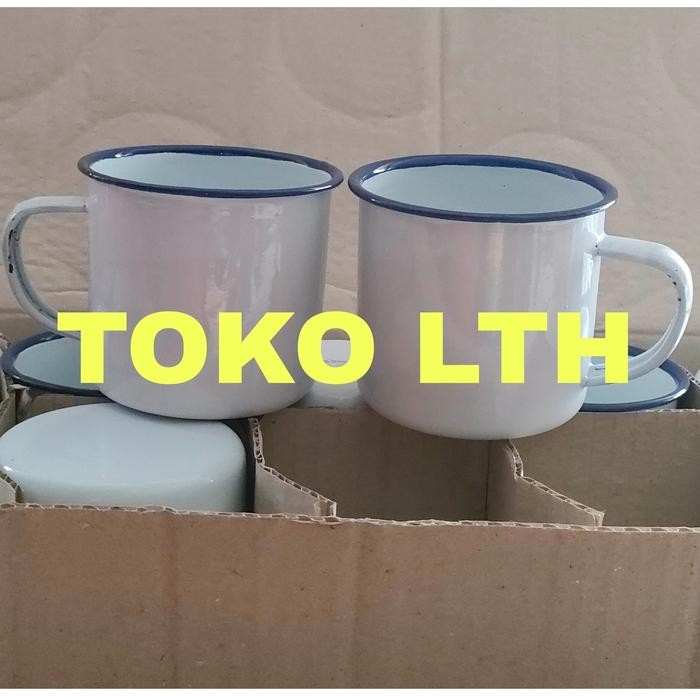 6 PCS CANGKIR JADUL SENG ENAMEL KALENG PANCI POLOS PUTIH GELAS MUG