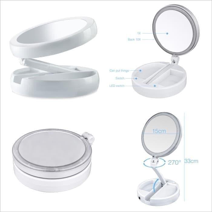 8n7y- Cermin Lipat Portable Led Kaca Make Up Led Kaca Rias 2 Sisi Mirror Led