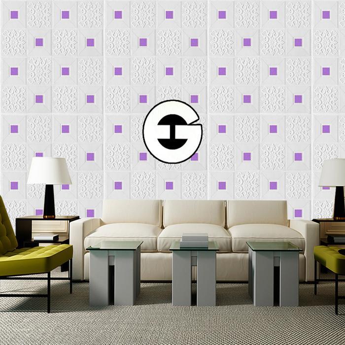 (COD) EG Wallpaper Foam Motif Batik 01 Ungu 3D Bata Stiker Wallpaper Tekstur Nyata Ketebalan 3mm