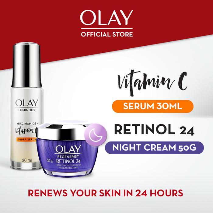 Olay Luminous Vit C Serum Pagi&Retinol Pelembab Malam Moist Anti Aging