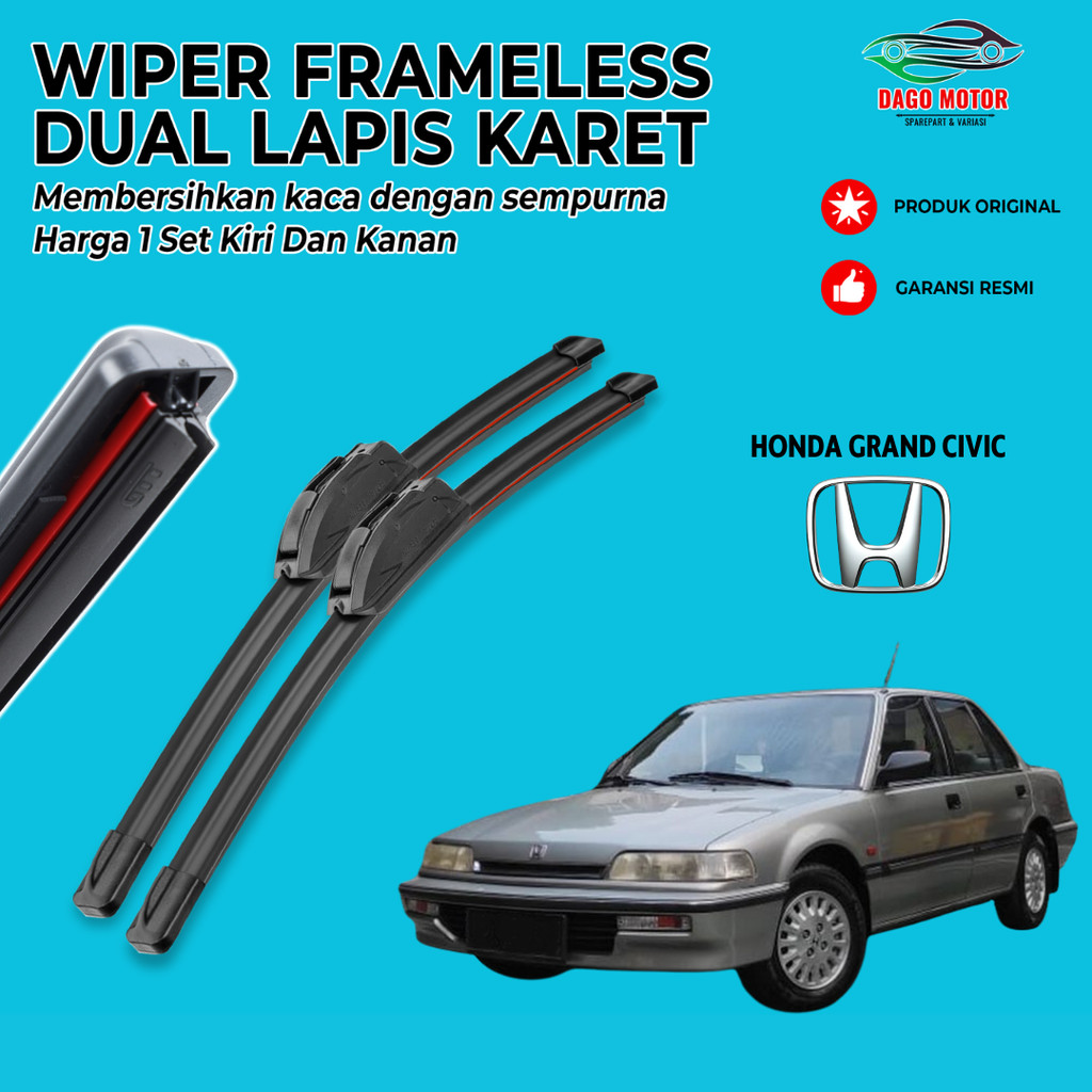 Wiper Blade Honda Grand Civic Double Karet Pembersih Kaca Depan Mobil 1 Set Kiri dan Kanan