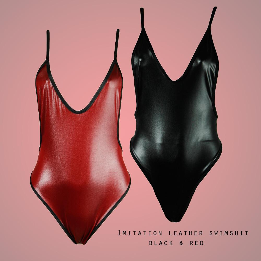 Sexy Faux Leather Biquini Beach Bathing Suit Swimsuit Leotard Swimwear Women Bodysuit PU Leather