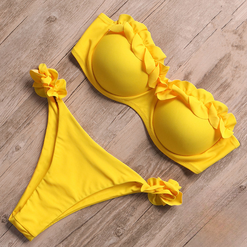 Bikini Swimwear Women Swimsuit Sexy Thong Ruffle Bikini Set Push Up Bathing Suit Female Brazilian