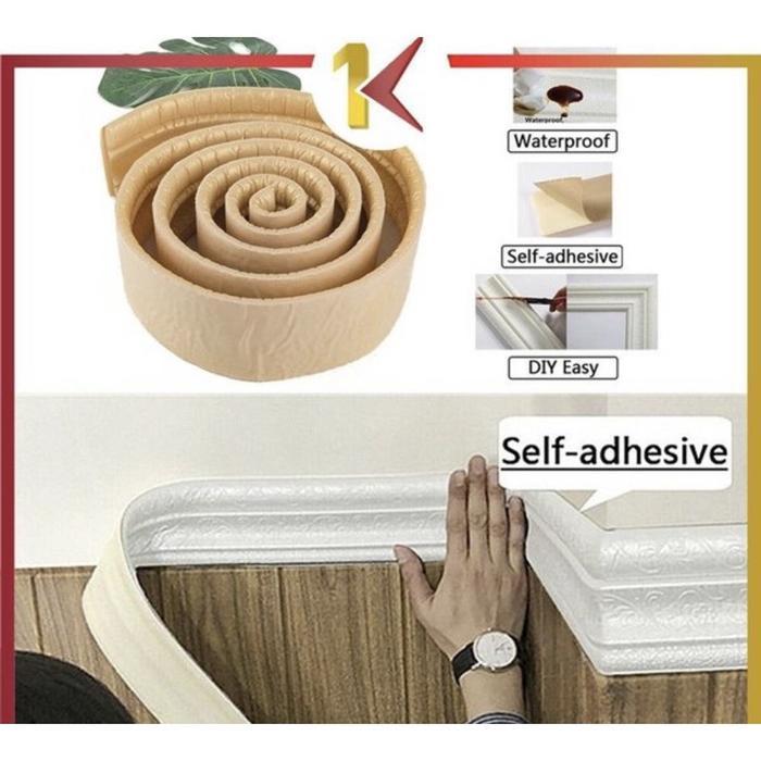 ventra- Border List Moulding Foam Sticker Lebar 9 Cm Panjang 2.3 M Gold Hitam Cream Marble