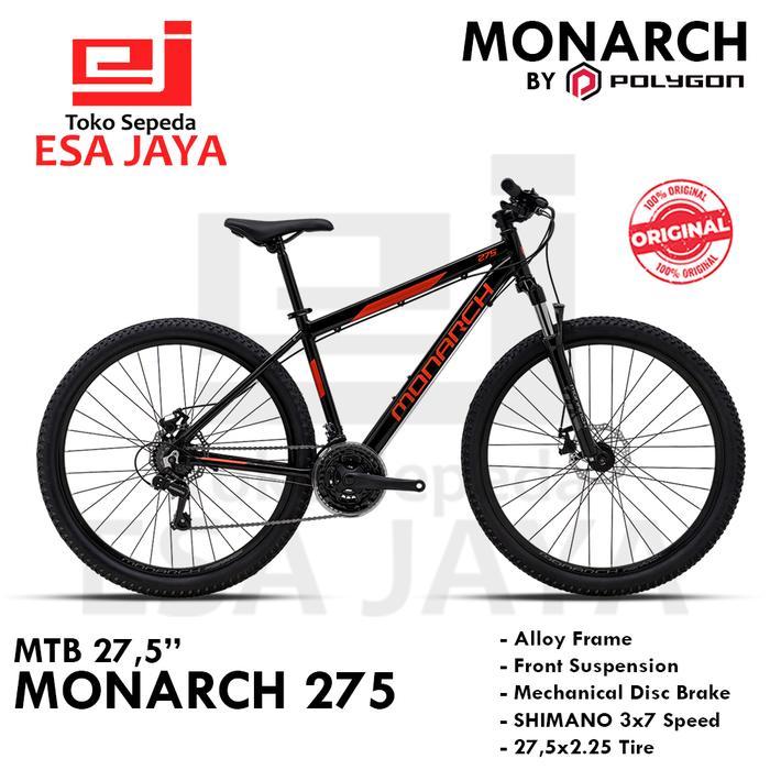 Monarch 275 Inch Sepeda MTB Polygon Alloy 27 5 Rem Cakram 21 Speed Sepeda Gunung - Black