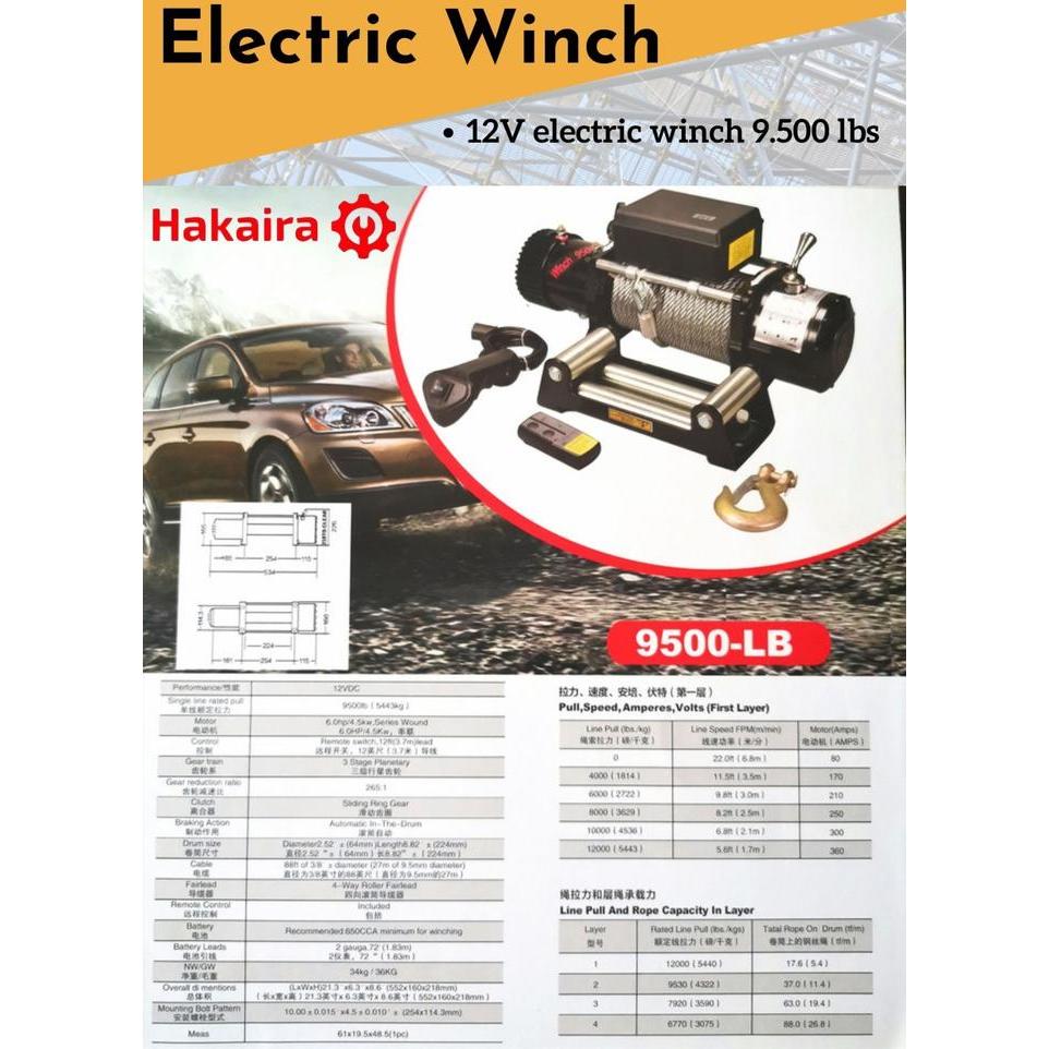 BERKUALITAS Electric Winch 9500 lbs 12v - 4 Ton