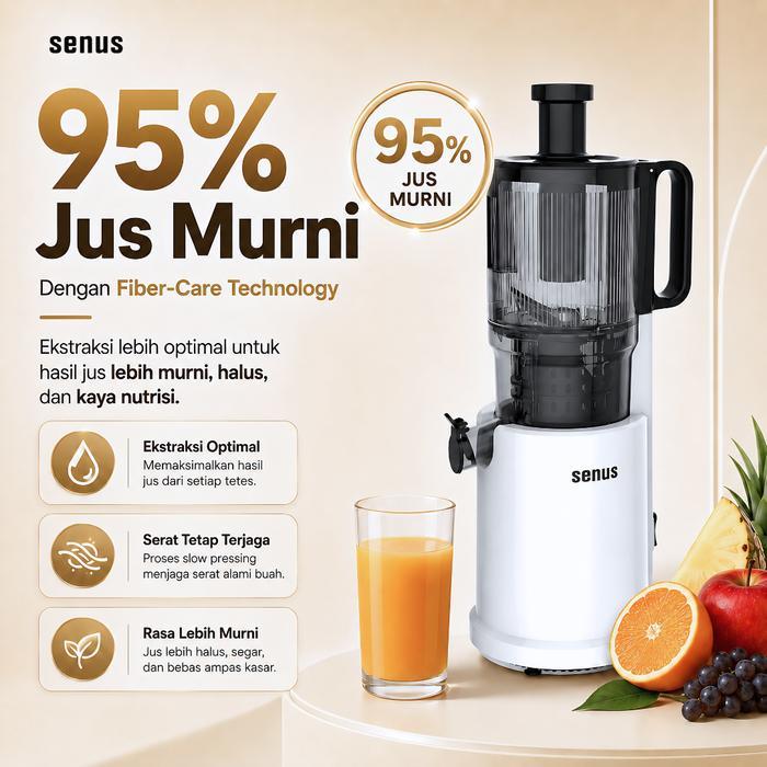 Promo Senus Slow Juicer Pro Pengekstrak Buah Tanpa Ampas 55 Rpm 130Mm Tabung Ekstra Besar Anti