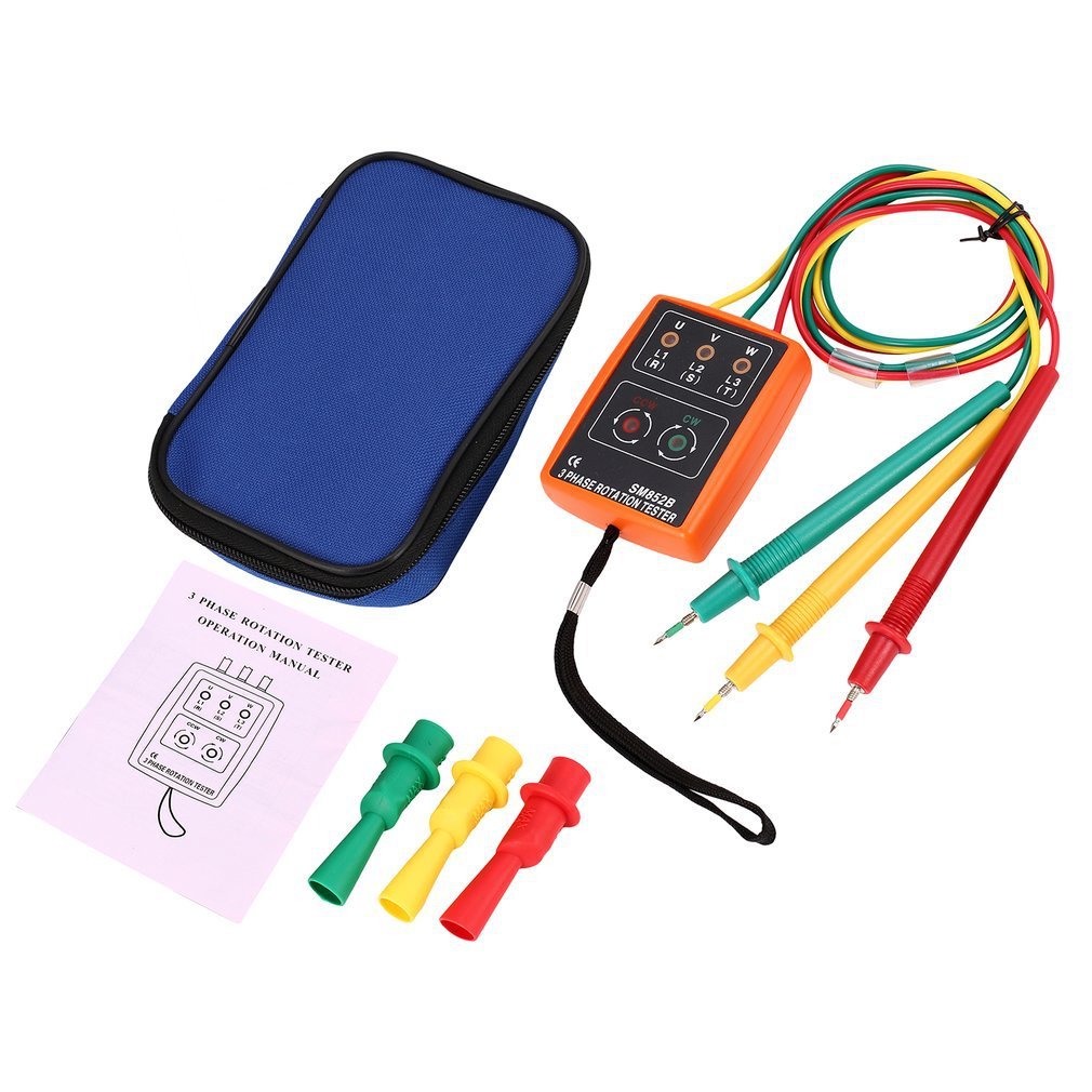 SM852B 3 Phase Rotation Tester Digital Phase Indicator Detector LED Buzzer Phase Sequence Meter