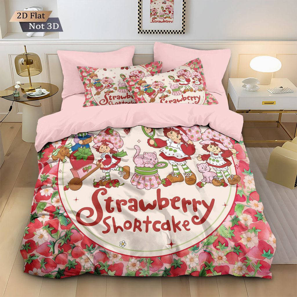 Strawberry Shortcake Bedding Set for Adult Kids,Cute red strawberry doll Duvet Cover Set with