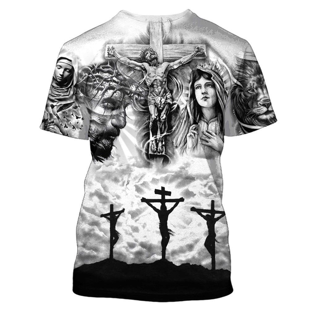 Kaus Yesus untuk Pria Kaus Kasual Pria Lengan Pendek Leher O Gambar 3D Atasan Ukuran Plus
