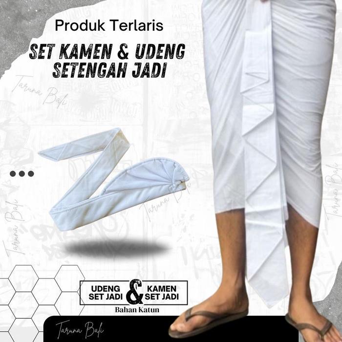 SET KAMEN + UDENG PUTIH SETENGAH JADI | PAKAIAN ADAT BALI | KAMEN BALI | UDENG BALI | SET PUTIH POLO
