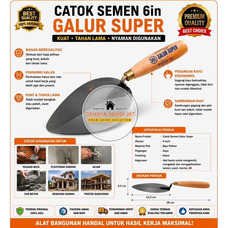 Catok Semen 6 Inch Galur Super Original Roskam Tukang Bangunan Sendok Semen Baja Alat Plester Acian