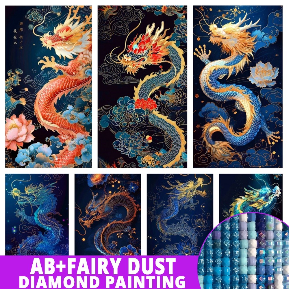 Fairy Dust AB Full Mosaic Diamond Painting 2024 New Arrival Chinese Dragon Diy 5D Embroidery Cross