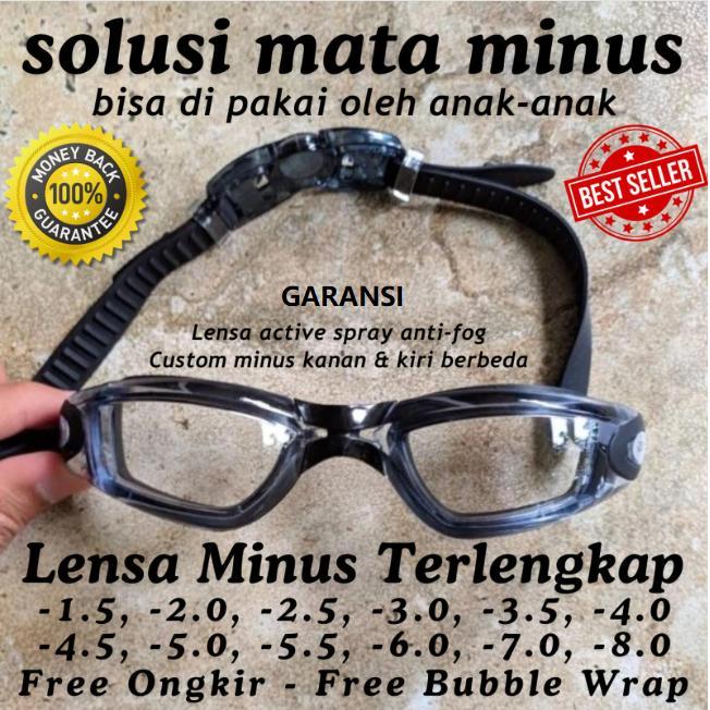 NEW - KACAMATA RENANG MINUS MYOPIA -1.5 SD -8.0 WITH BOX CUSTOM MINUS MIX MINUS KANAN KIRI MINUS
